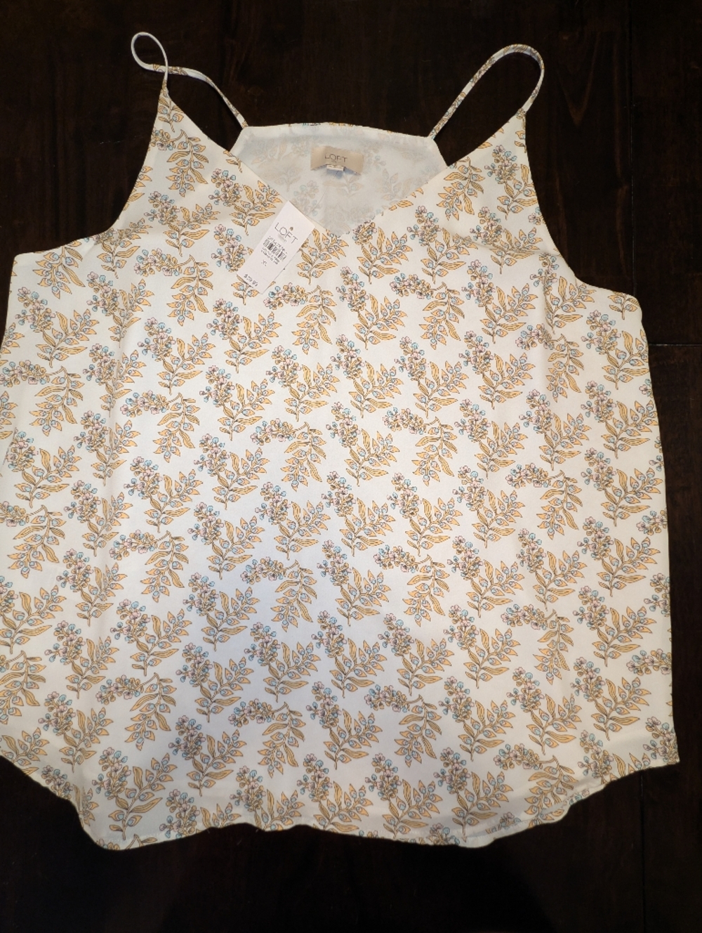 LOFT Floral Print Slip Dress - White with Yellow & Light Blue